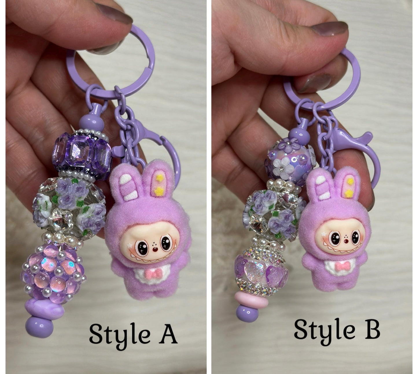 Cute Monster Plush Keychain: Rhinestone Beaded Bag Charm