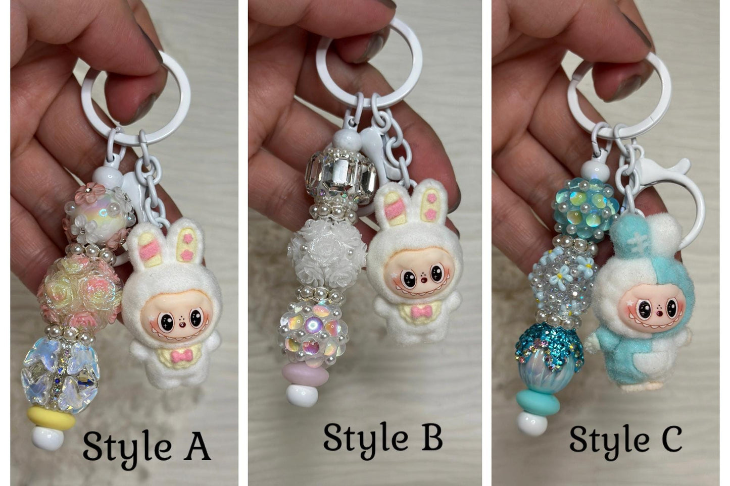 Cute Monster Plush Keychain: Rhinestone Beaded Bag Charm