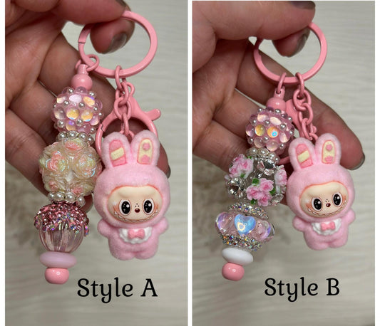Cute Monster Plush Keychain: Rhinestone Beaded Bag Charm