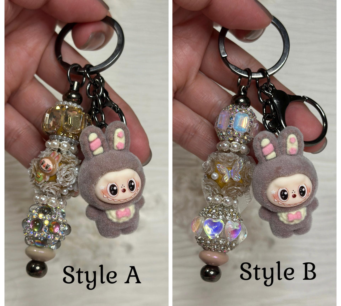 Cute Monster Plush Keychain: Rhinestone Beaded Bag Charm