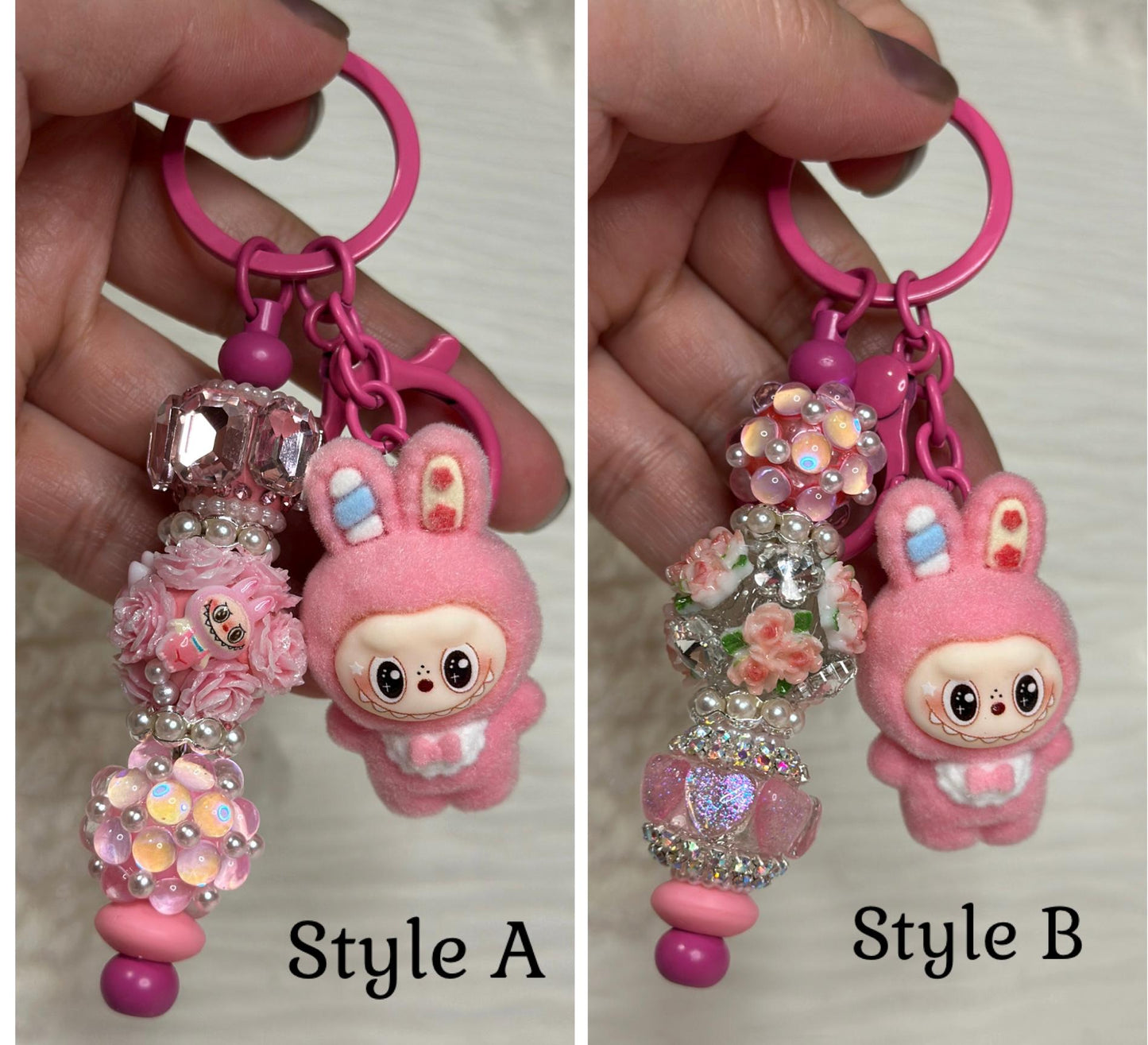 Cute Monster Plush Keychain: Rhinestone Beaded Bag Charm