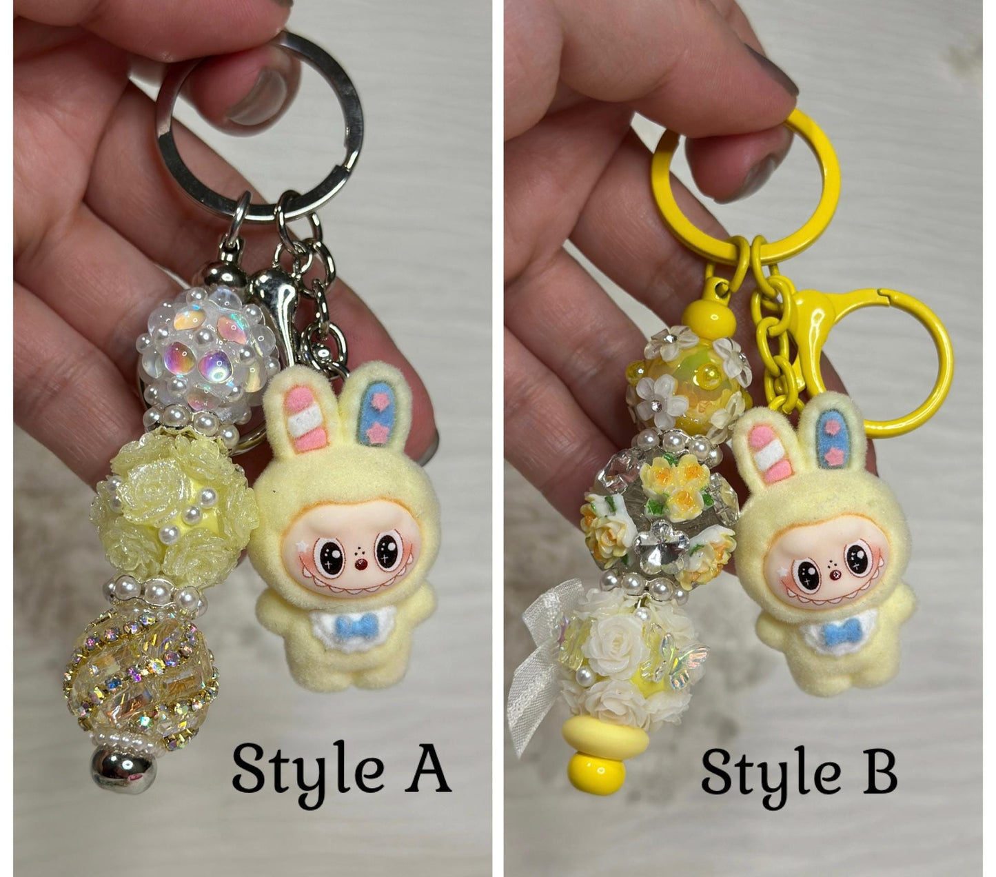 Cute Monster Plush Keychain: Rhinestone Beaded Bag Charm