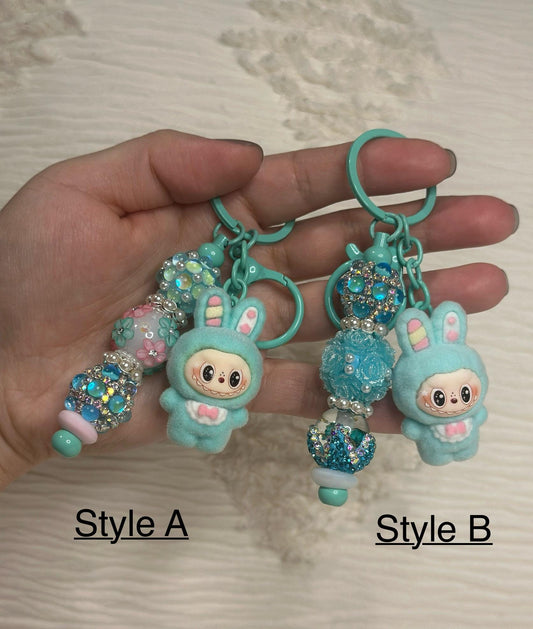 Cute Monster Plush Keychain: Rhinestone Beaded Bag Charm